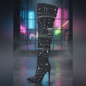 Cape Robbin 'Rocker' Thigh High Boot With Silver Embellishments